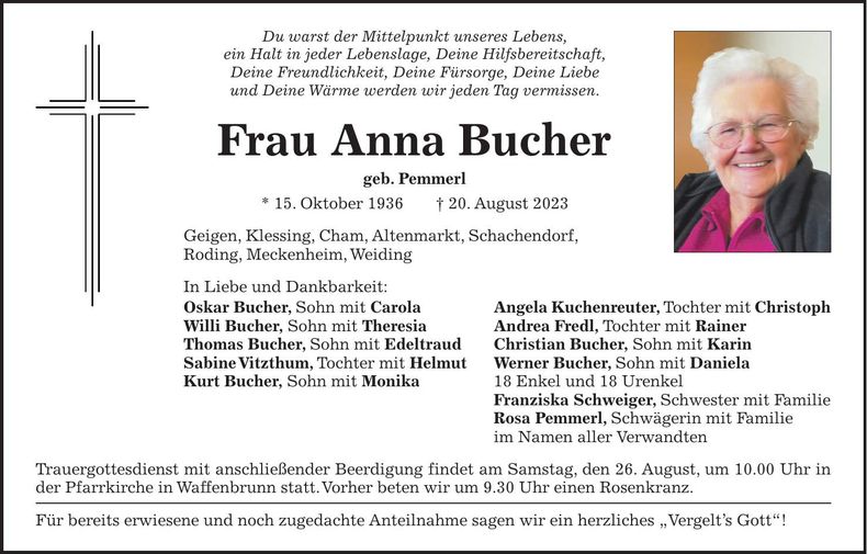 Traueranzeige Anna Bucher
