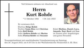 Traueranzeige Kurt Rohde
