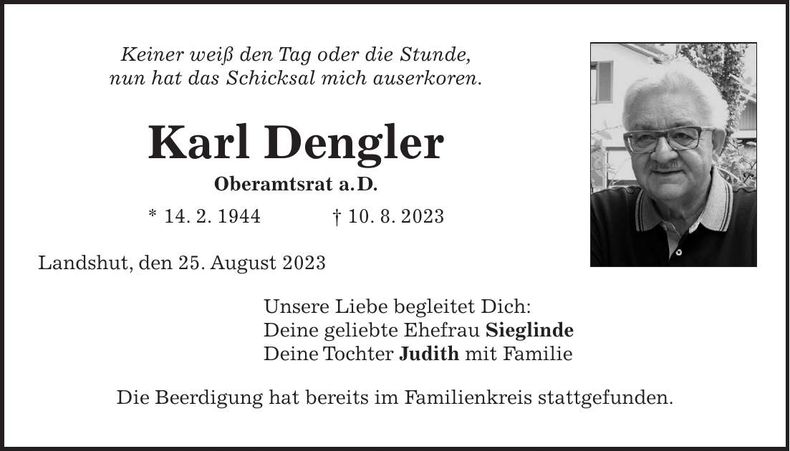 Traueranzeige Karl Dengler