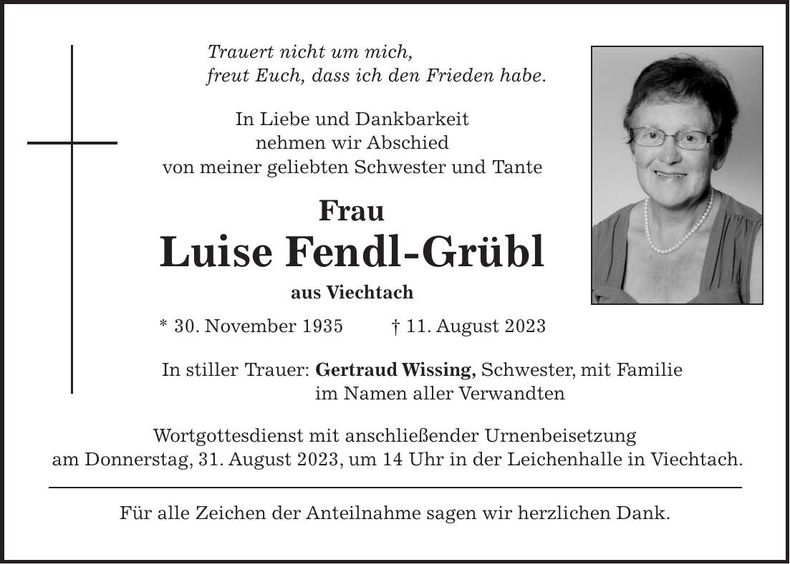 Traueranzeige Luise Fendl-Grübl