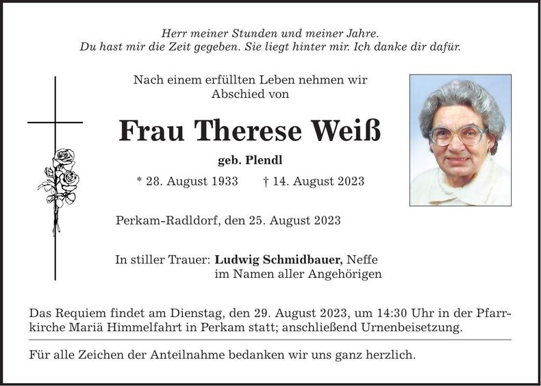 Traueranzeige Therese Weiß