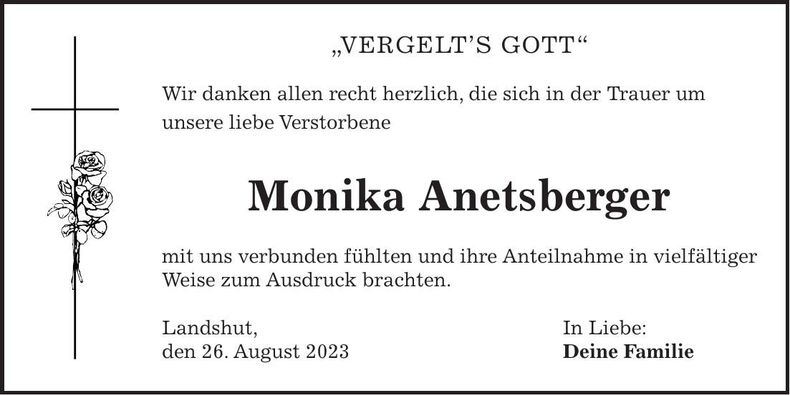 Traueranzeige Monika Anetsberger
