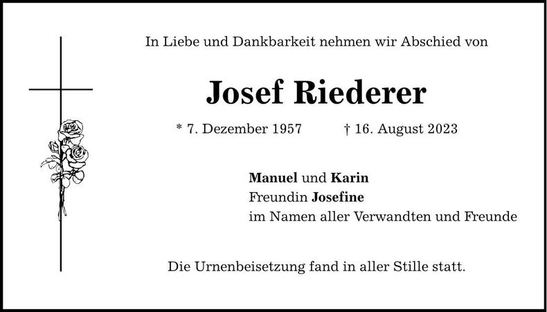 Traueranzeige Josef Riederer