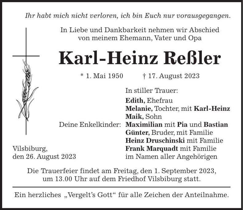 Traueranzeige Karl-Heinz Reßler