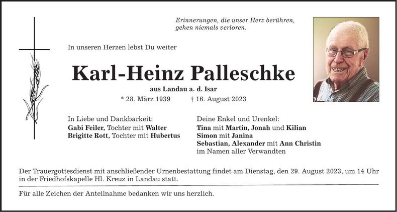 Traueranzeige Karl-Heinz Palleschke