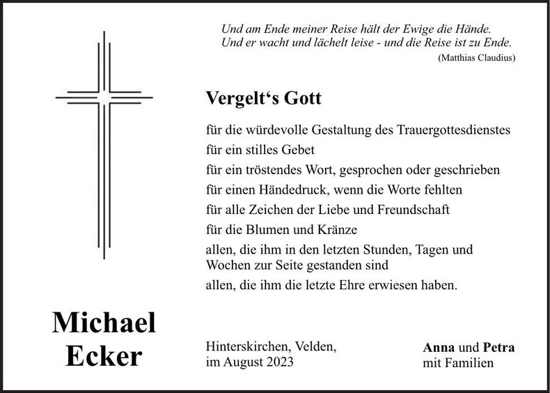 Traueranzeige Michael Ecker