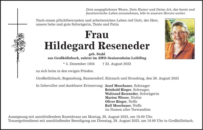 Traueranzeige Hildegard Reseneder