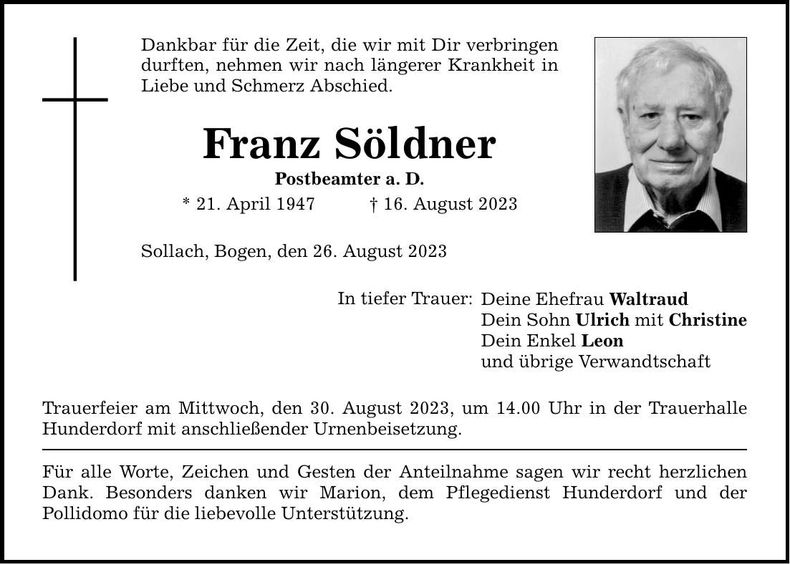 Traueranzeige Franz Söldner