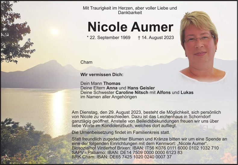 Traueranzeige Nicole Aumer