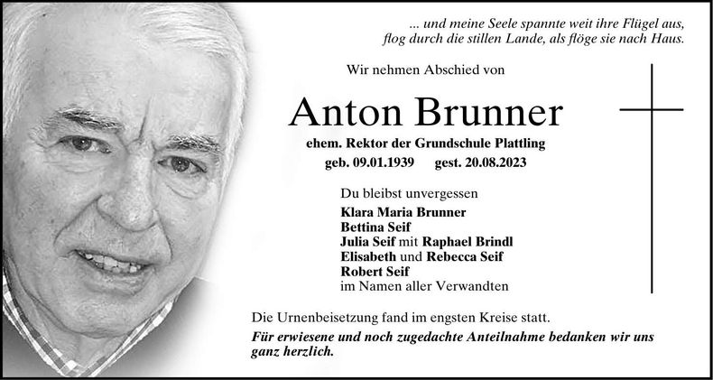 Traueranzeige Anton Brunner