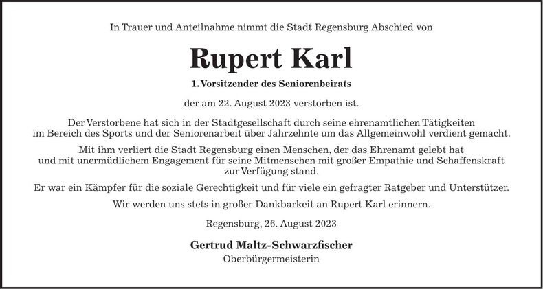 Traueranzeige Karl Rupert