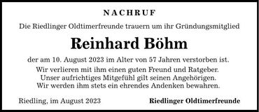 Traueranzeige Reinhard Böhm