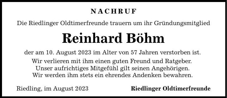 Traueranzeige Reinhard Böhm