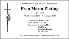 Traueranzeige Maria Zieting
