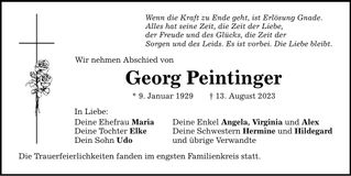 Traueranzeige Georg Peintinger