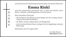 Traueranzeige Emma Rinkl