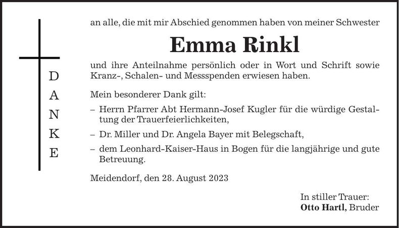 Traueranzeige Emma Rinkl