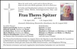 Traueranzeige Theres Spitzer