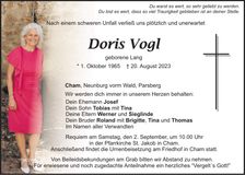 Traueranzeige Doris Vogl