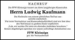 Traueranzeige Ludwig Kaufmann