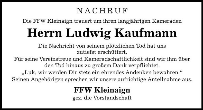 Traueranzeige Ludwig Kaufmann