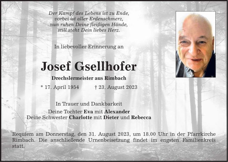 Traueranzeige Josef Gsellhofer