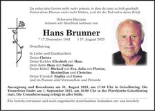 Traueranzeige Hans Brunner