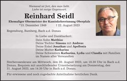 Traueranzeige Reinhard Seidl