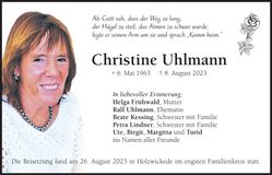 Traueranzeige Christine Uhlmann