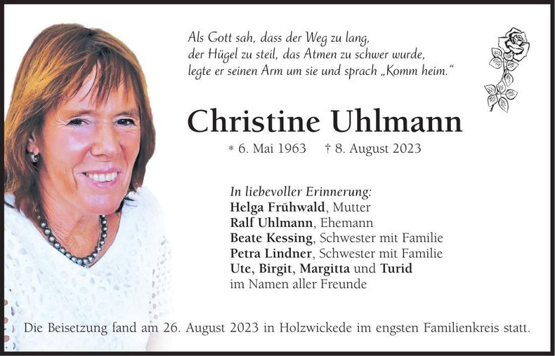 Traueranzeige Christine Uhlmann