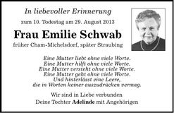Traueranzeige Emilie Schwab