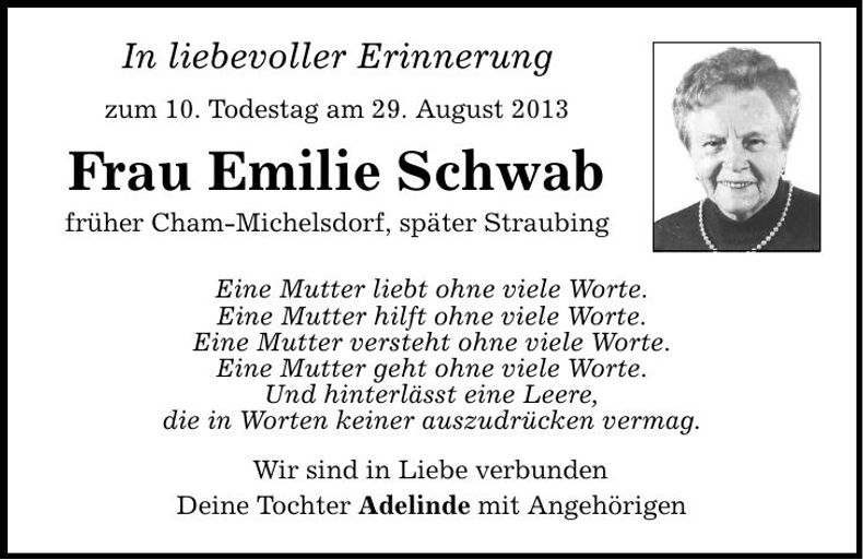 Traueranzeige Emilie Schwab
