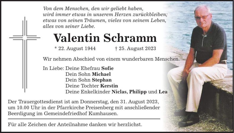 Traueranzeige Valentin Schramm