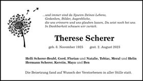 Traueranzeige Therese Scherer