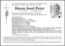 Traueranzeige Josef Peter