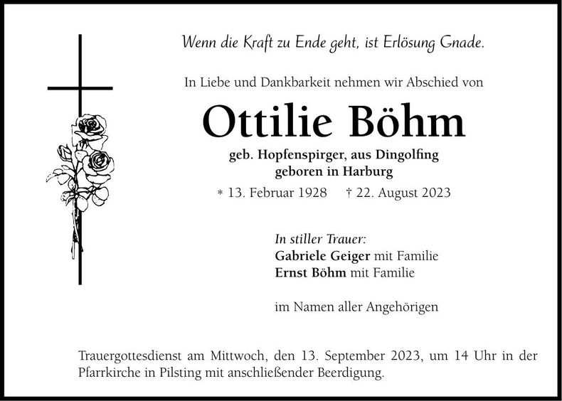 Traueranzeige Ottilie Böhm