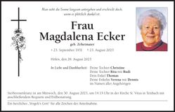 Traueranzeige Magdalena Ecker