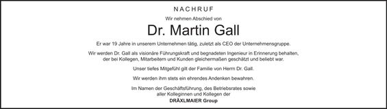 Traueranzeige Martin Dr. Gall