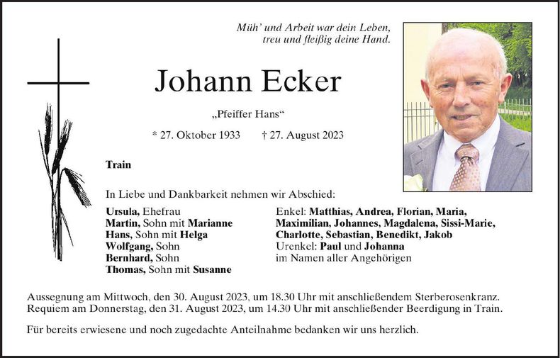 Traueranzeige Josef Ecker