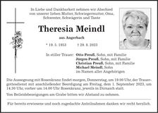 Traueranzeige Theresia Meindl