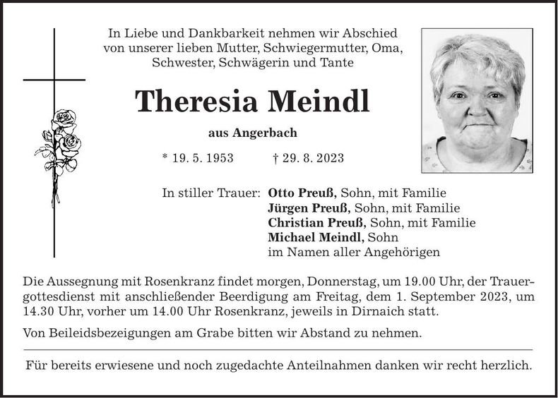 Traueranzeige Theresia Meindl