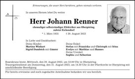 Traueranzeige Johann Renner