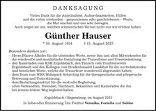Traueranzeige Günther Hauser