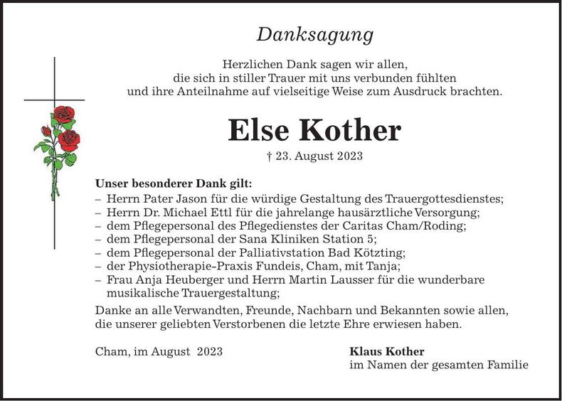 Traueranzeige Else Kother