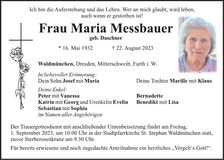 Traueranzeige Maria Messbauer