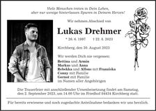 Traueranzeige Lukas Drehmer