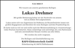Traueranzeige Lukas Drehmer