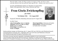 Traueranzeige Gisela Zwickenpflug