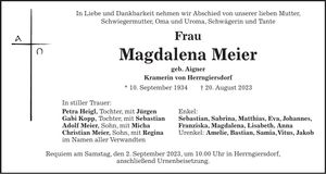 Traueranzeige Magdalena Meier