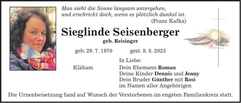 Traueranzeige Sieglinde Seisenberger